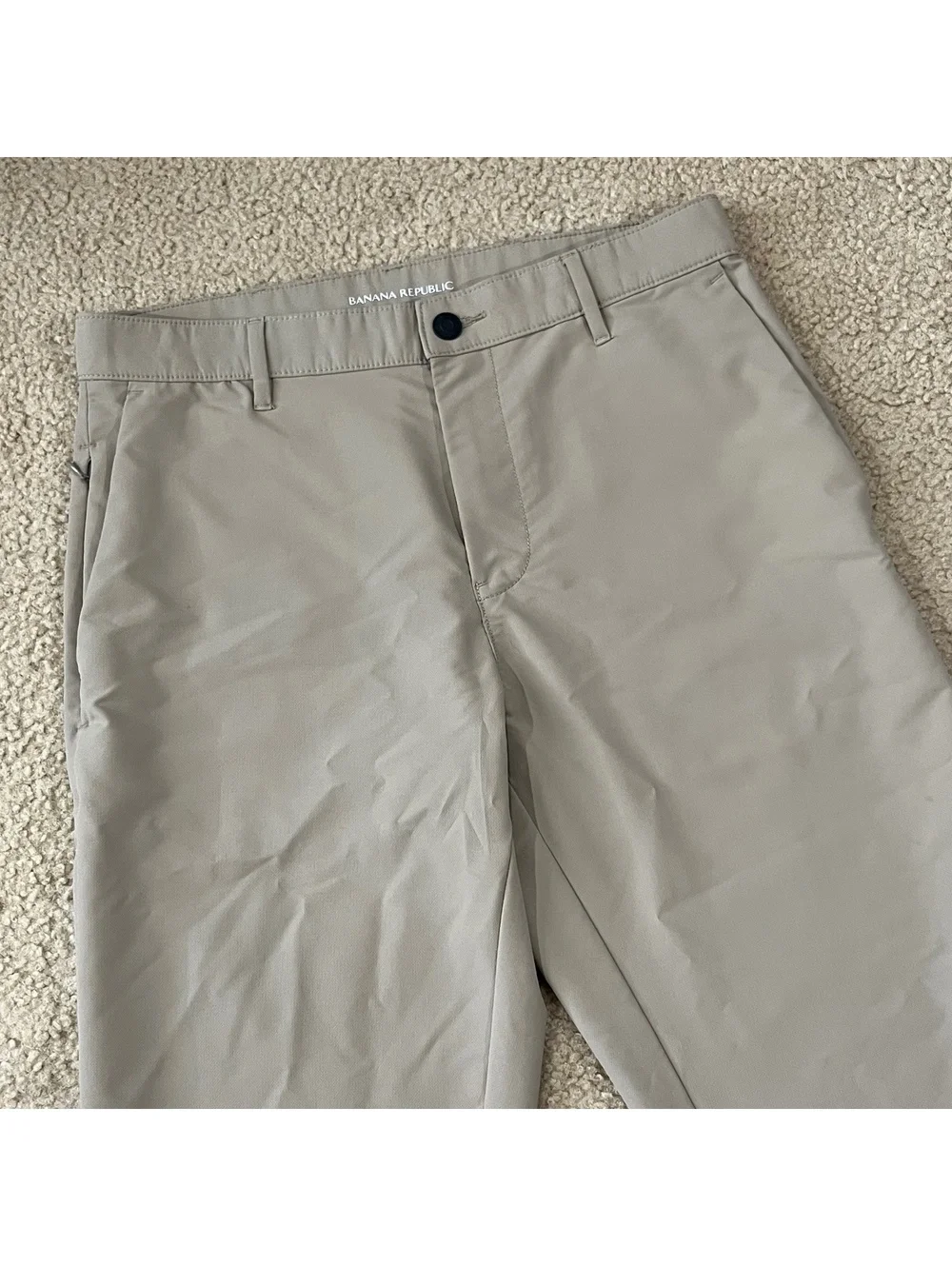 Banana Republic Mens Performance Stretch Pants 32x34 Tan Slim Flat Front